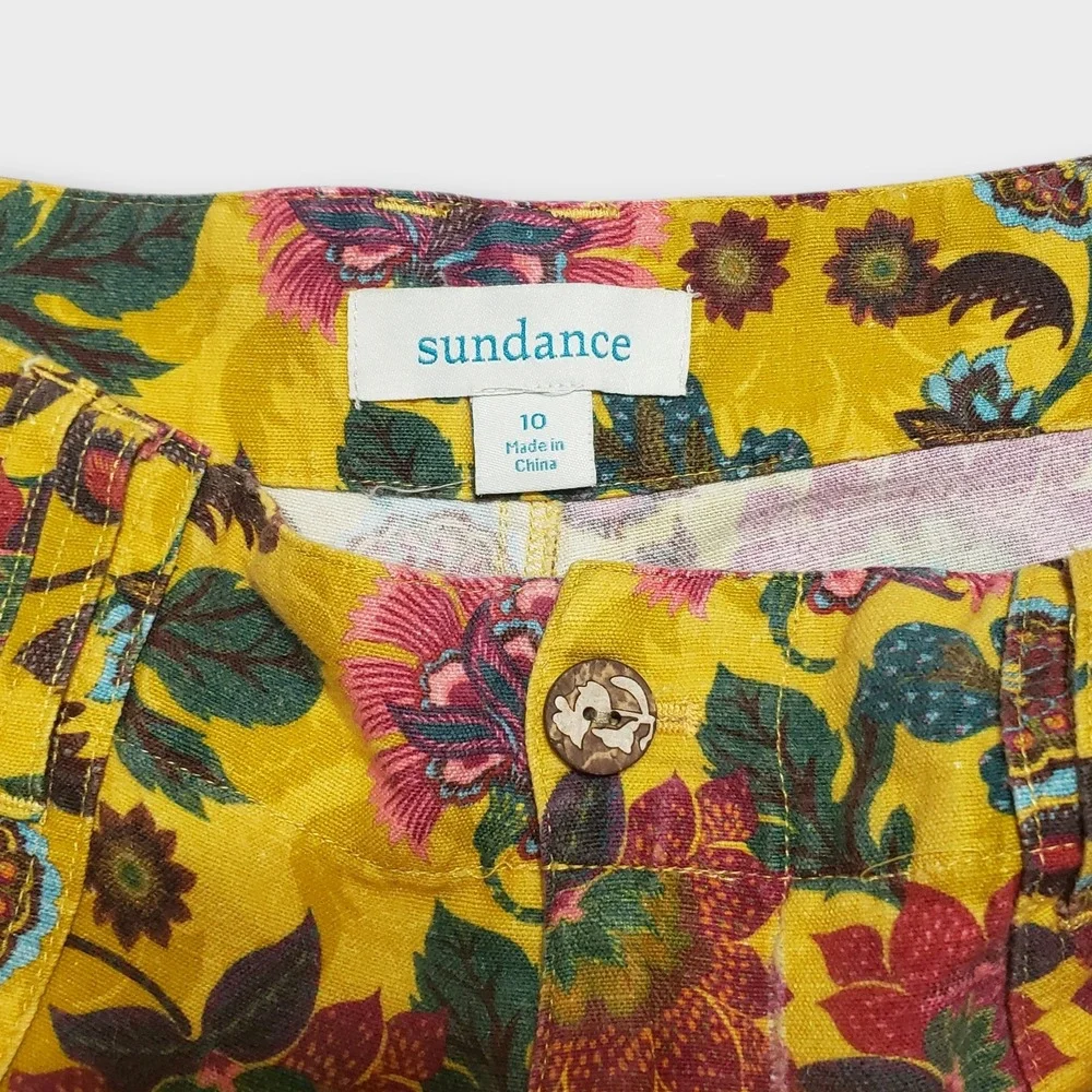 Sundance Sumi Short Yellow‎ Floral Linen Blend Womens Size 10 Boho Festival